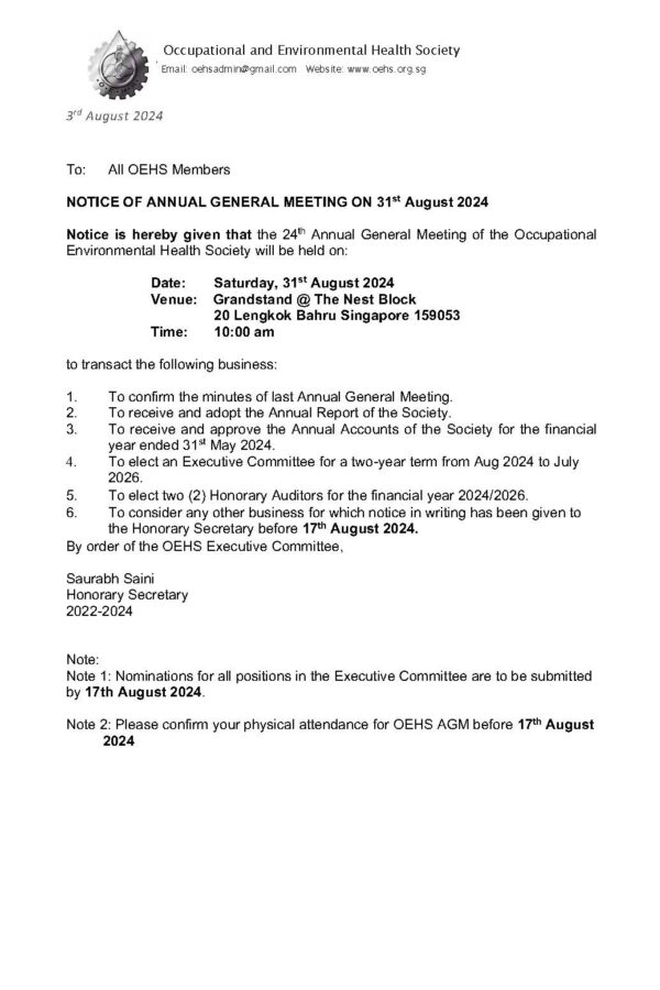 OEHS AGM Notice 2024